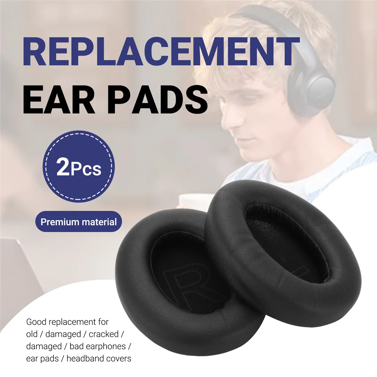 2Pcs Protein Leather Replacement Ear Pads for Anker Soundcore Life Q20, Q20BT Headphones Earpads NND