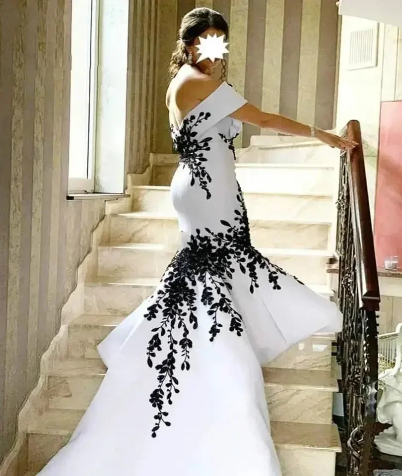 Robe De mariée sirène personnalisée, épaules dénudées, blanche et noire, robes De mariée africaines, dos nu