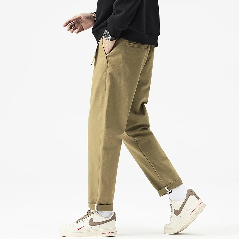 Мужские брюки-карго, осенние свободные брюки, прямые брюки, однотонные, с петлями для ремня, универсальная рабочая одежда, повседневные универсальные штаны со скобами