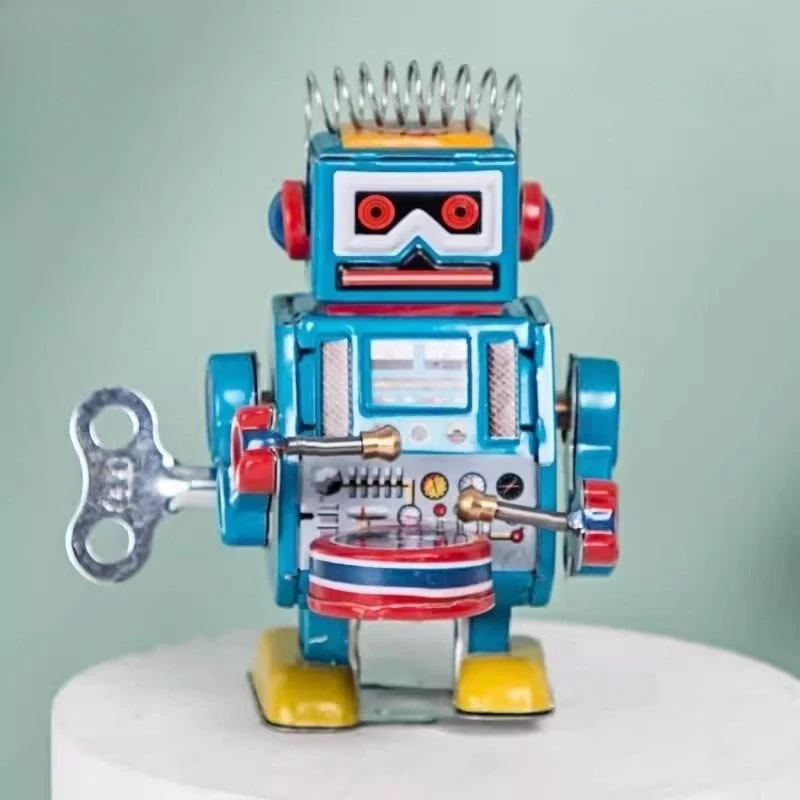 

Clockwork Metal Walking Tin Band Drummer Robot Mechanical Classic Collection Retro Wind Up Toys Kids Christmas Gift