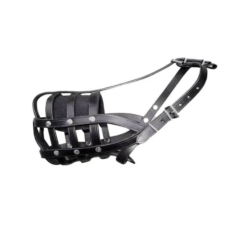 

Leather Dog Muzzle Prevents Dog Bites Safely Without Strangling Mouth and Neck