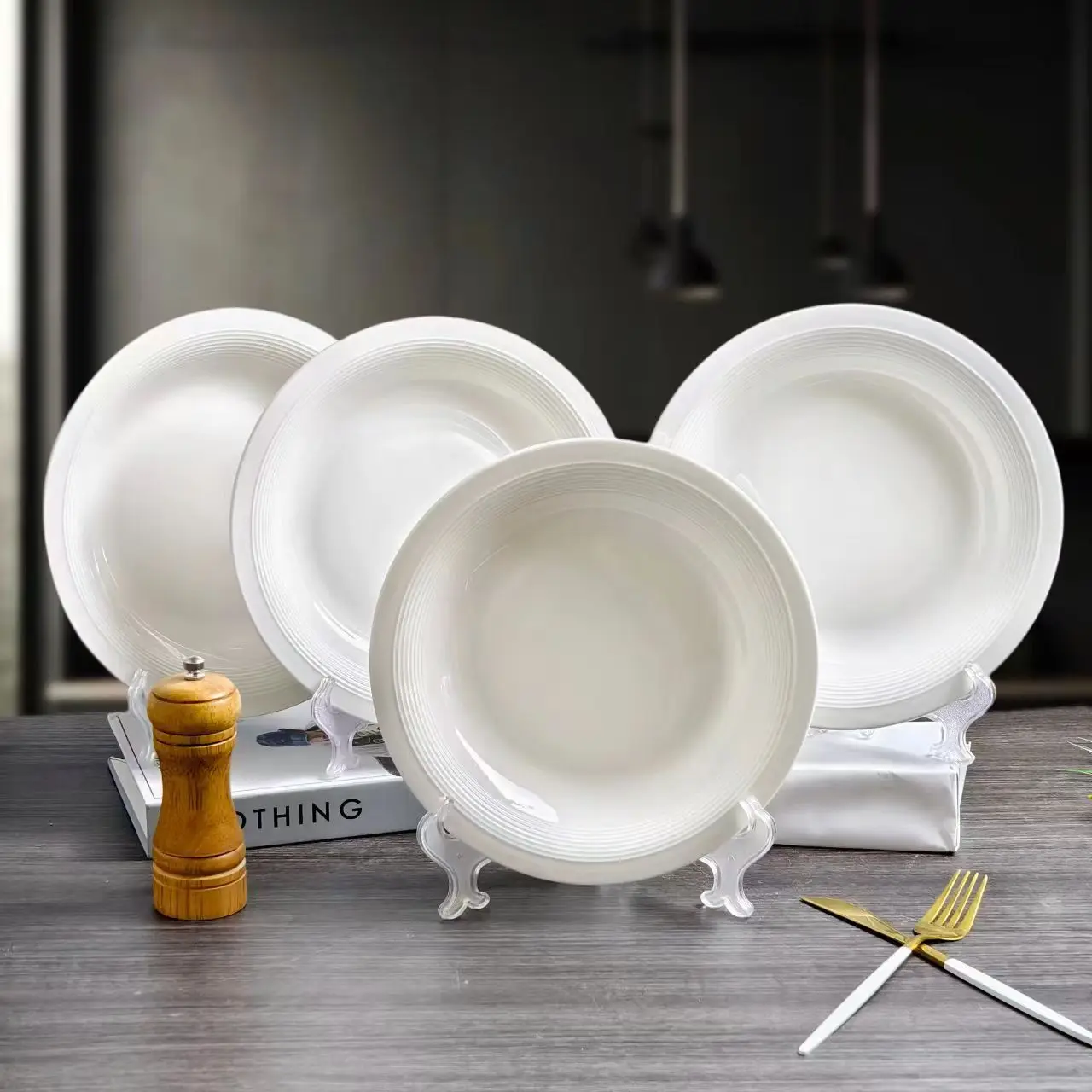 9.3 Inch Solid Color Nordic Simple Ceramic Tableware Set, Creative Round Plates & Bowls Combination Household Dinner Set view 2