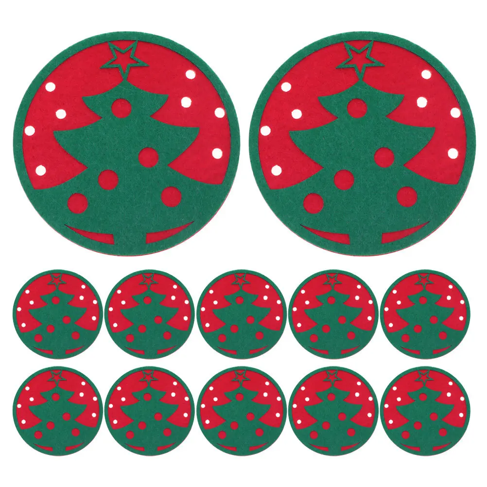

12Pcs Christmas Tree Felt Coasters Heat Insulated Cup Mats Winter Holiday Table Protectors Xmas Party Decorations