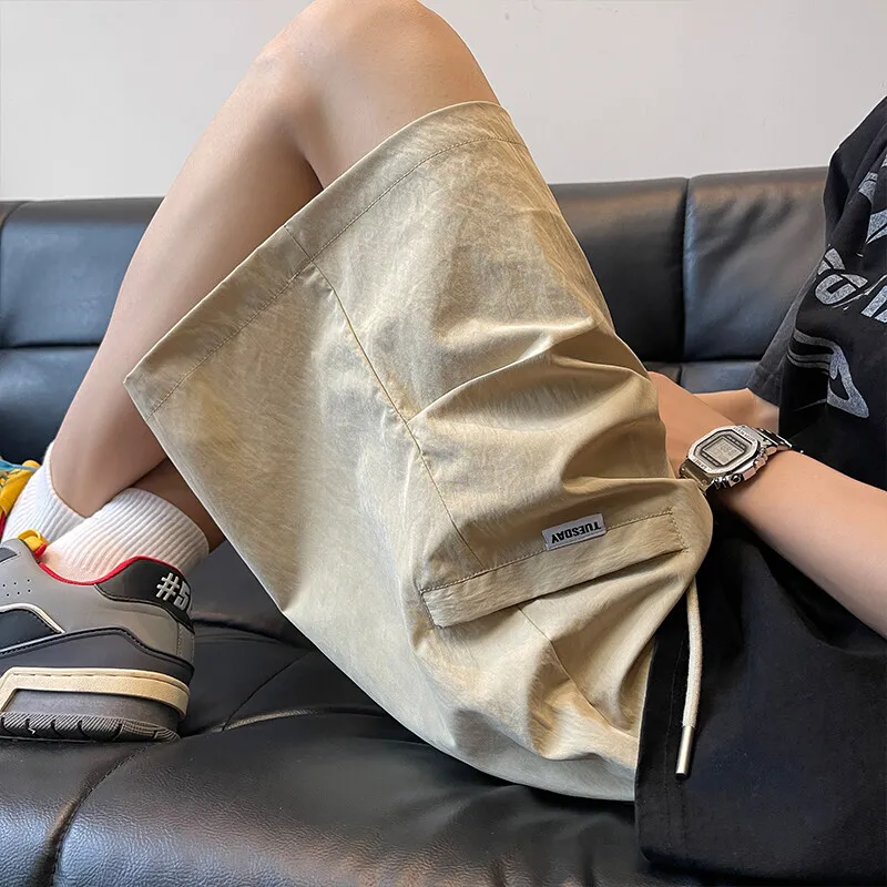 

Мужские летние новые плиссированные повседневные свободные тонкие брюки-капри из полиэфирного волокна прямого кроя для работы