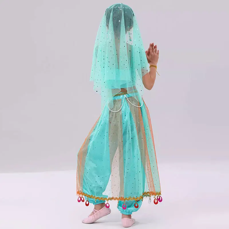 

Girls India Oriental Belly Dance Costume Outfit Kids Arab Bollywood Dancing Stage Performance Rave Wear Children Outfit Clothes