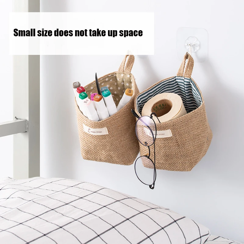 Storage Bag Wall Hang Behind The Door Organizer Linen Pocket Used For Cosmetics Stationery Wardrobe Flowerpot Decoration Basket