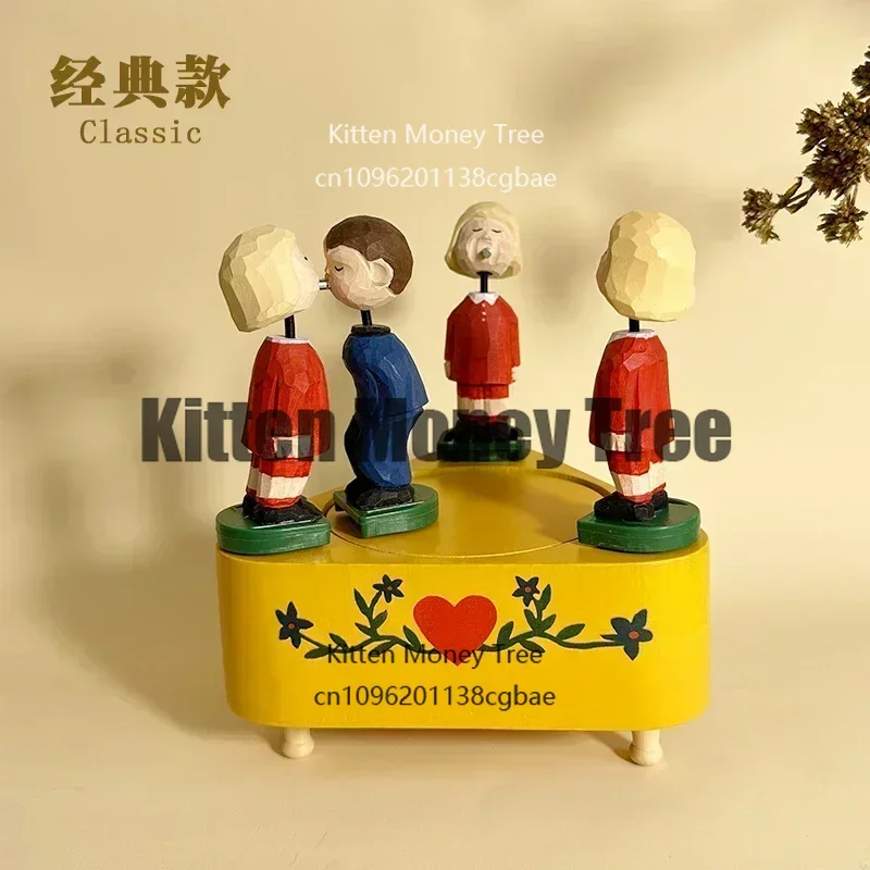 

Music Box Solid Wood Engraving Music Box Kiss Creative Birthday Gift Ornament Electric Rotating Speaker