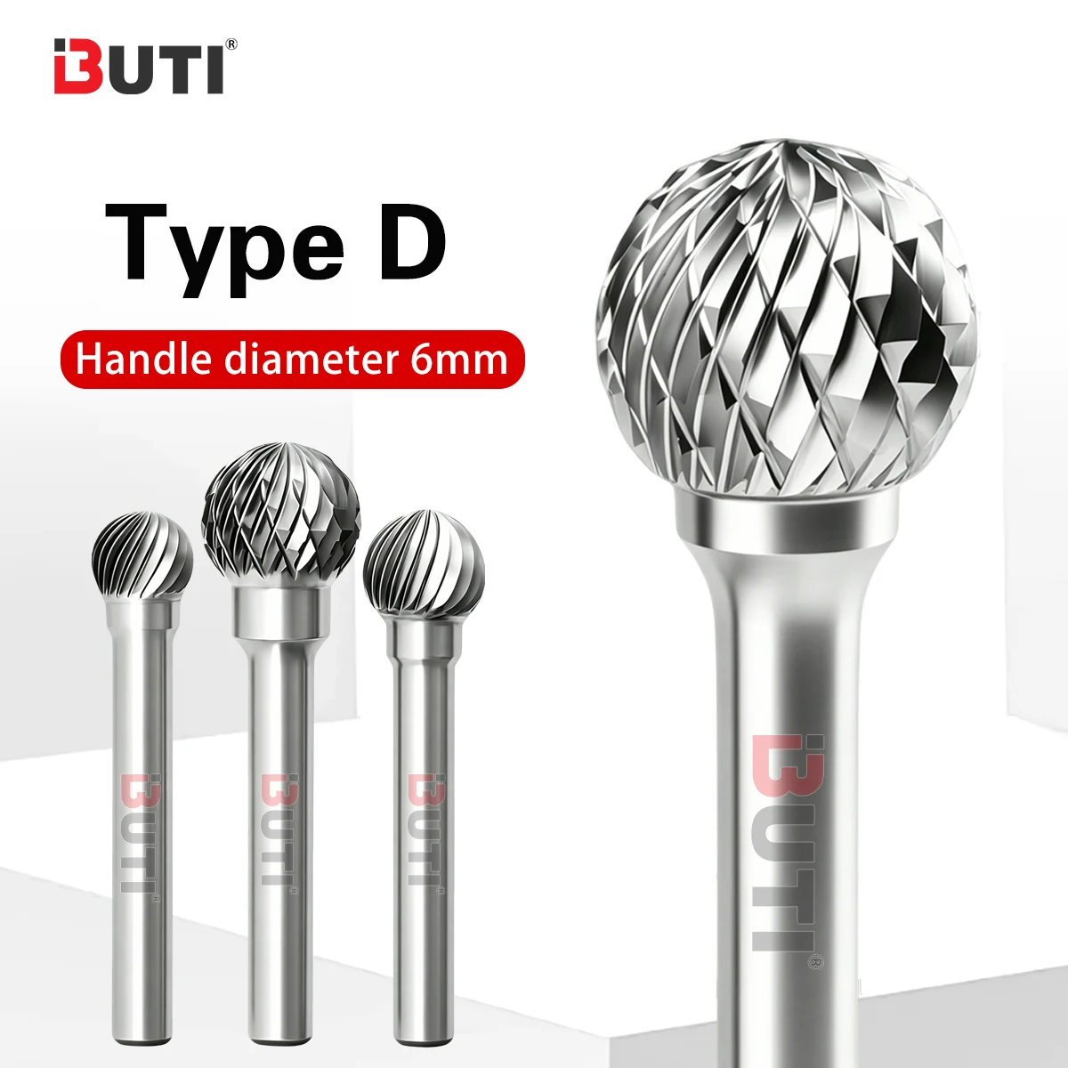 

1PCS Rotary File D-type Spherical Shape 3 Handle D0605M06/D1210M06/D1412M06/DX1412M06 Tungsten Steel Milling Cutter Double Slot