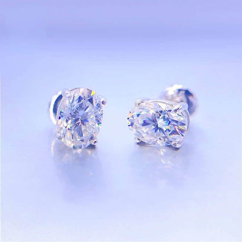 

Oval Moissanite Stud Earrings S925 Sterling Silver Classic 0.3-1.5ct Carat Diamond Tester Pass GRA Certificate Drop Shipping