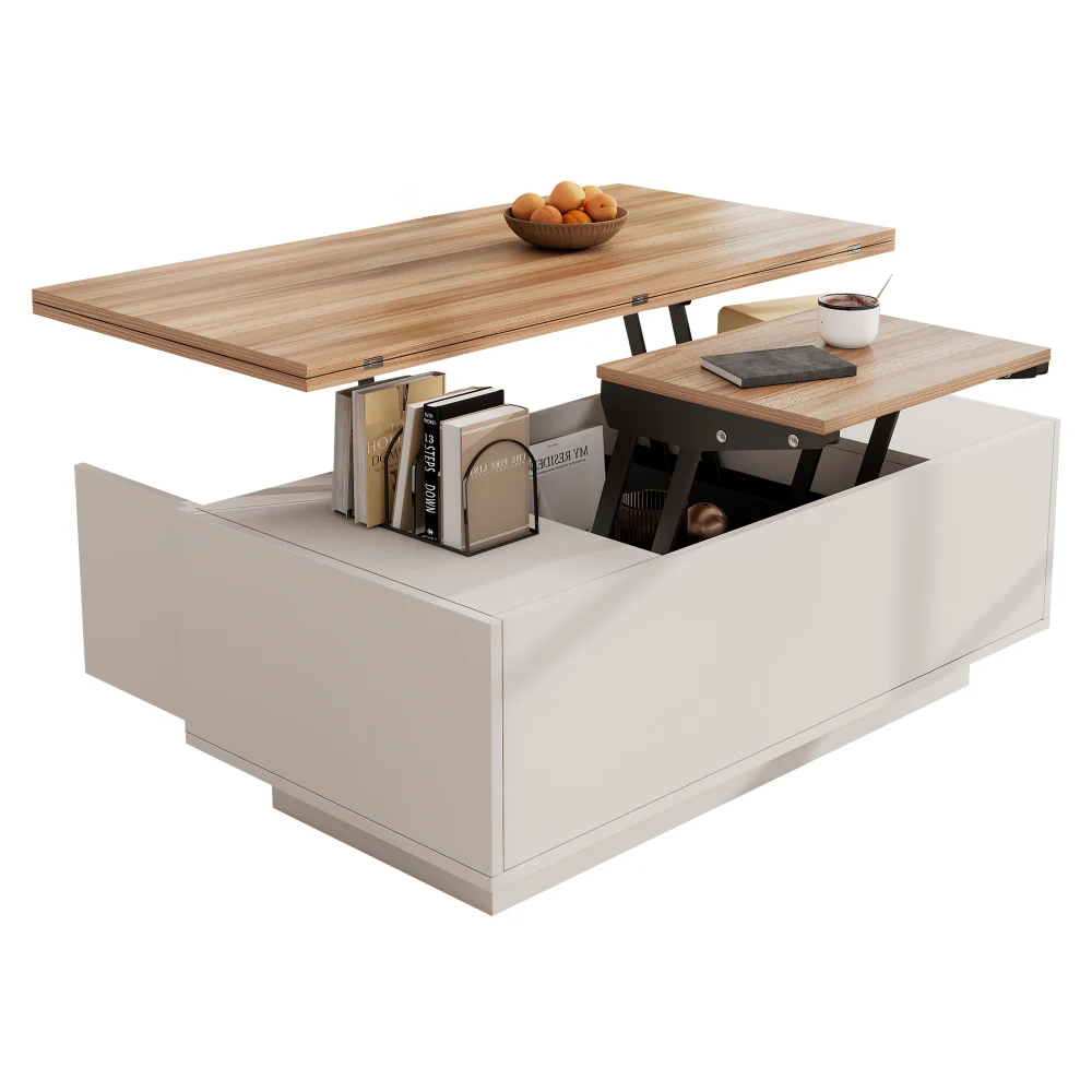 Moderner Couch-Couchtisch mit Dual-Lift-Mechanismus, versteckter Stauraum, Tragfähigkeit bis zu 50 kg, ideal für kleine Räume – Detail 4