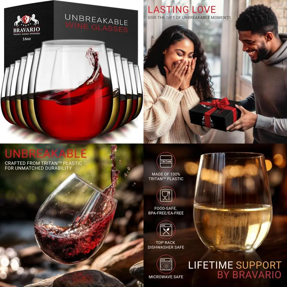 

Shatterproof Reusable Plastic Wine Glasses - Dishwasher Safe, BPA-Free, 100% Tritan Plastic, Long-Lasting Stemless Cups