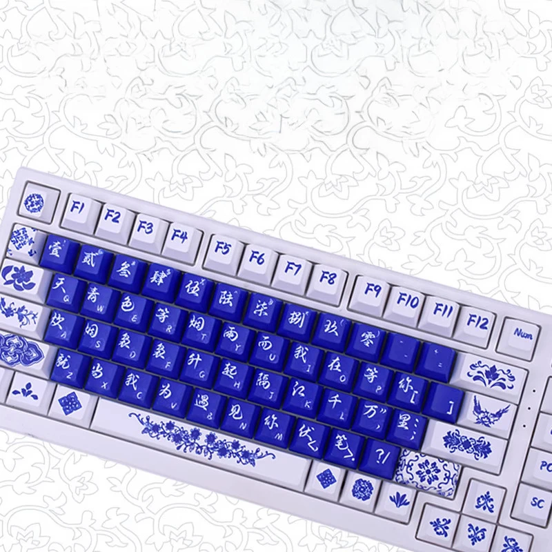 

Синие и белые фарфоровые колпачки для клавиш PBT, высококачественные персонализированные оригинальные заводские механические колпачки для клавиш Hi75/87/98/104