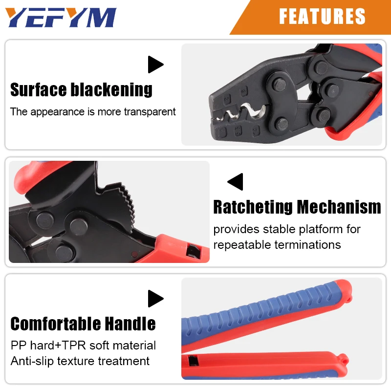 Non-Insulated Terminal Crimping Tools YEJ Ratchet Wire Pliers For Copper Butt/Splice Wire Connectors 1.25-38mm²/AWG 26-2 YEFYM