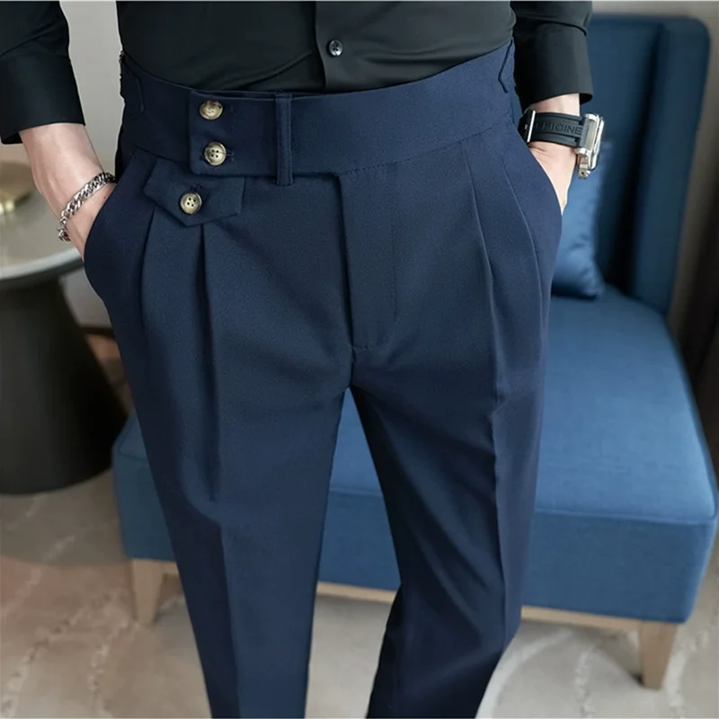 

Брюки мужские костюмные с высокой талией, модные однотонные деловые повседневные офисные штаны в Неаполе, 36-29, весна-лето