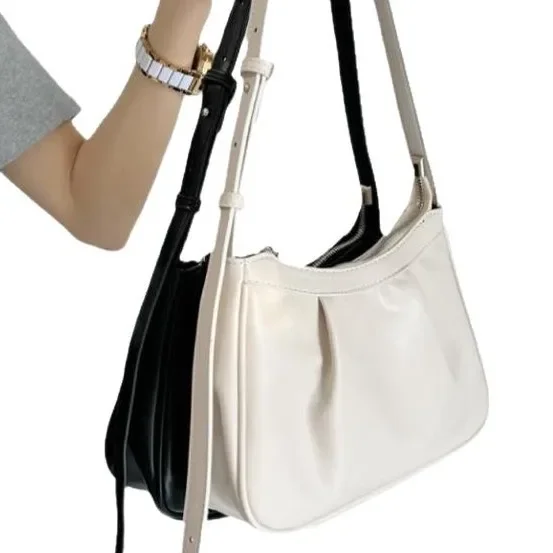 Korean Style Ins Gentle Wind Underarm Pleated Cloud Dumpling Bag Fresh Simple Shoulder Crossbody Bag for Women