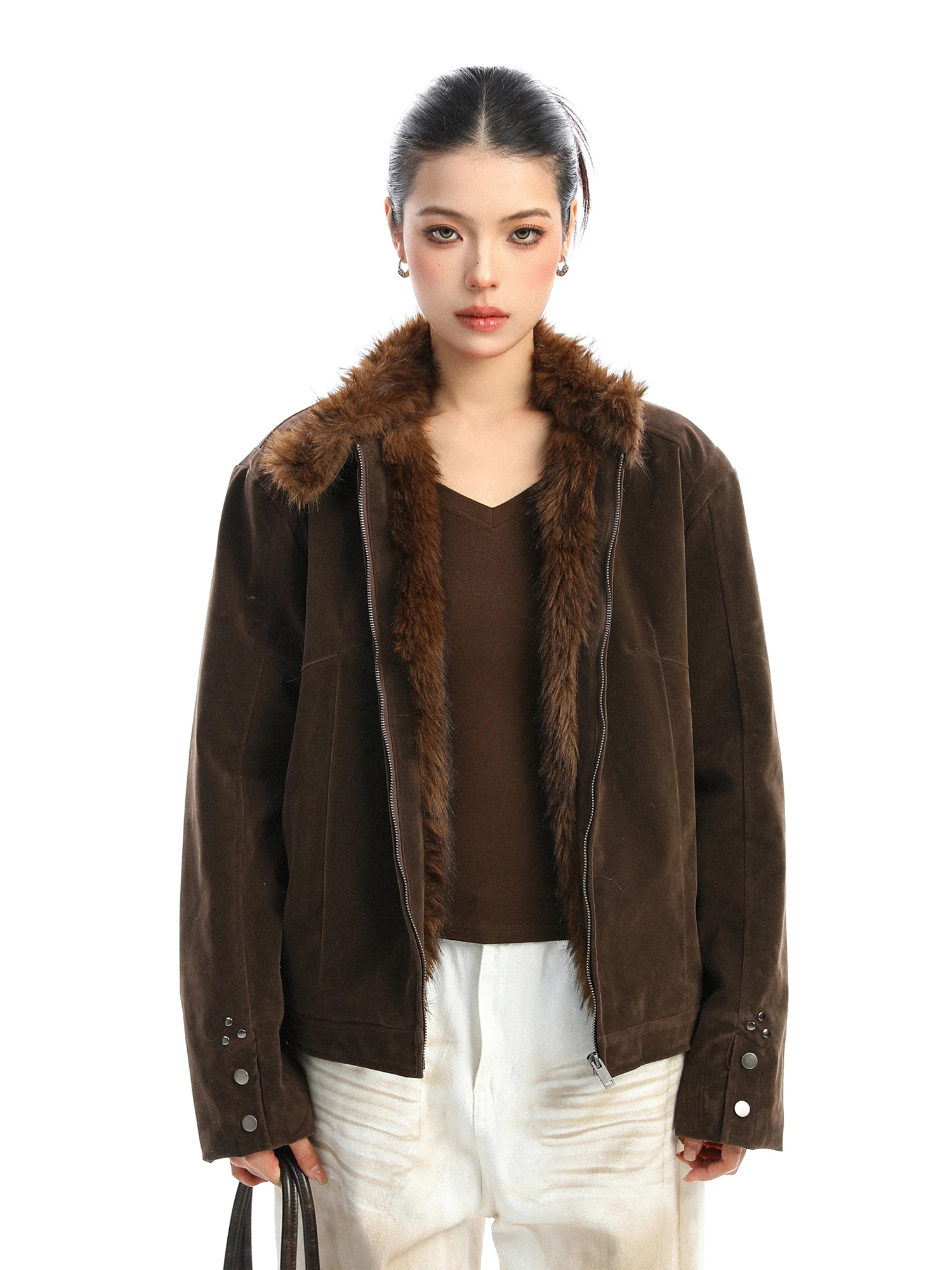 

Thiened замшевое женское зимнее пальто Harrington Jaet с воротником-стойкой и хлопковой подкладкой, теплая верхняя одежда, винтажная длинная молния