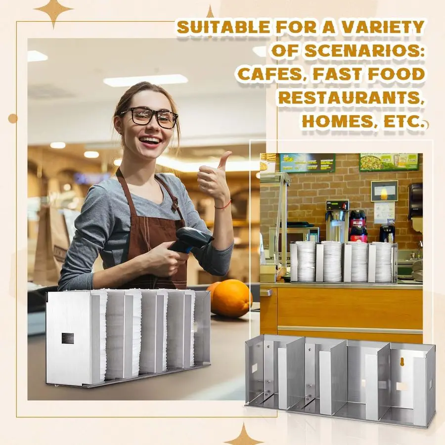 4-х отделений, диспенсер для чашек из нержавеющей стали с регулируемыми перегородками, серебряный держатель для чашек и крышек, органайзер для хранения крышек для кабины