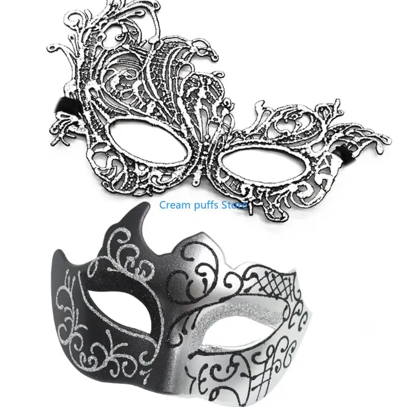 50LE 2Pcs Couples Masquerades Mask Set Half Face Mask Venetians Mask Wedding Party Mas