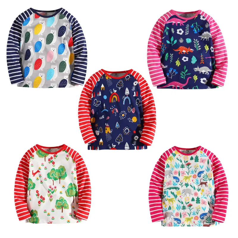 3-12 Years Girls T shirts Long Sleeve Cartoon Hot Selling Baby Striped Brand Fashion Boy T shirt Boys Tops & Tees