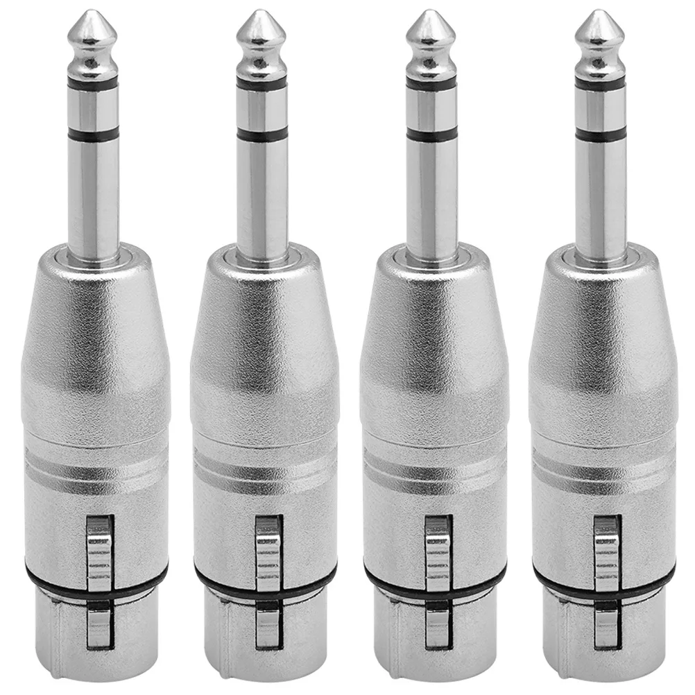 

4Pcs Audio Microphone Adapters 6.35mm Stereo Connectors Metal Durable for Guitar Electronic Instruments Studio