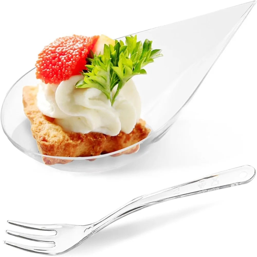 

50Pcs Tear Drop Mini Appetizer Plates Plastic Mousse Dessert Desserts Cakes Bowls Tableware Reusable Ice Cream Cup