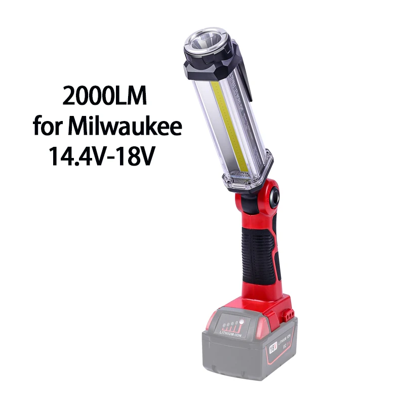 lanterna led portatil com bateria de litio luz de trabalho para milwaukee 144v18v 2000lm max usb novo 01