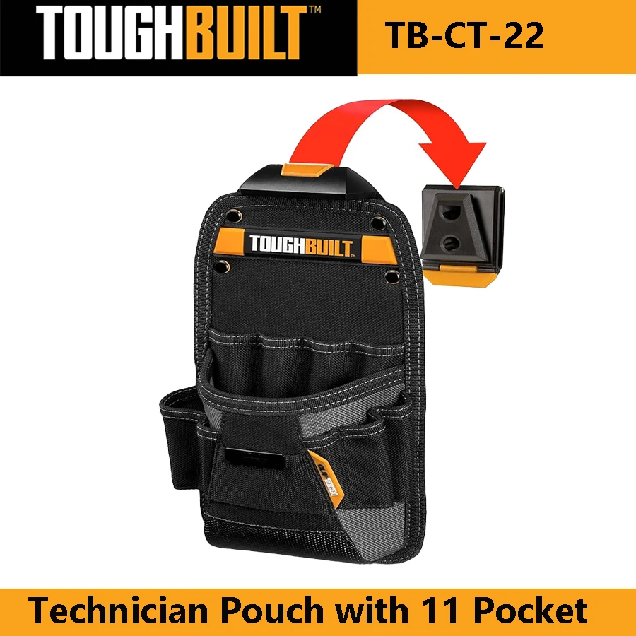 TOUGHBUILT TB-CT-22 Technician Pouch with 11 Pocket Tool Bag Storage Clip Belt Tool Accessories Pouch Tool Belt Storage Bag