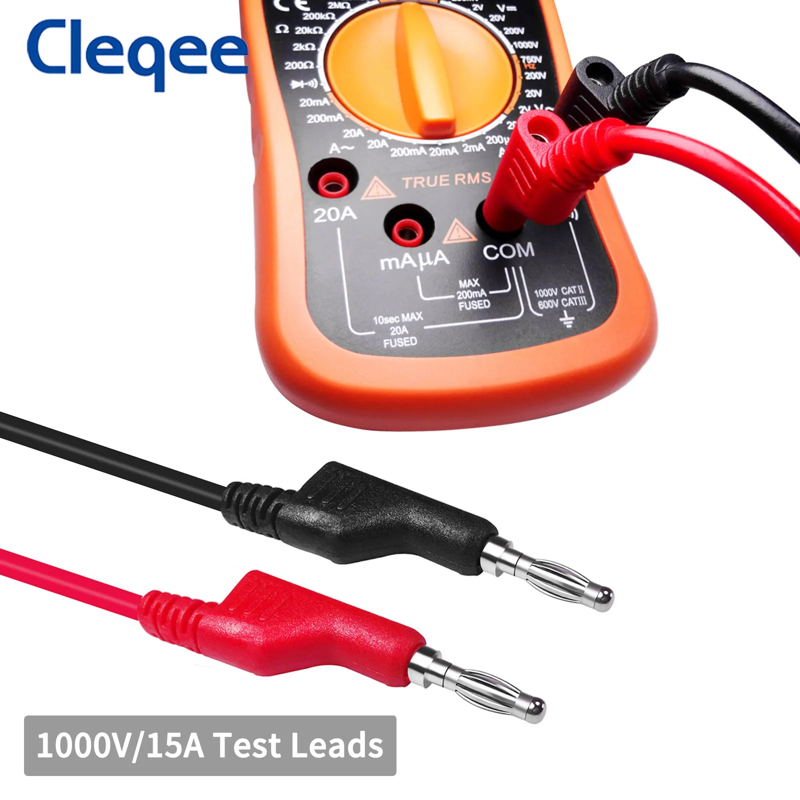 Cleqee P1036 2PCS/5PCS Dual 4mm Stackable Banana Plug Multimeter Test Leads 1M Cable 1000V/15A