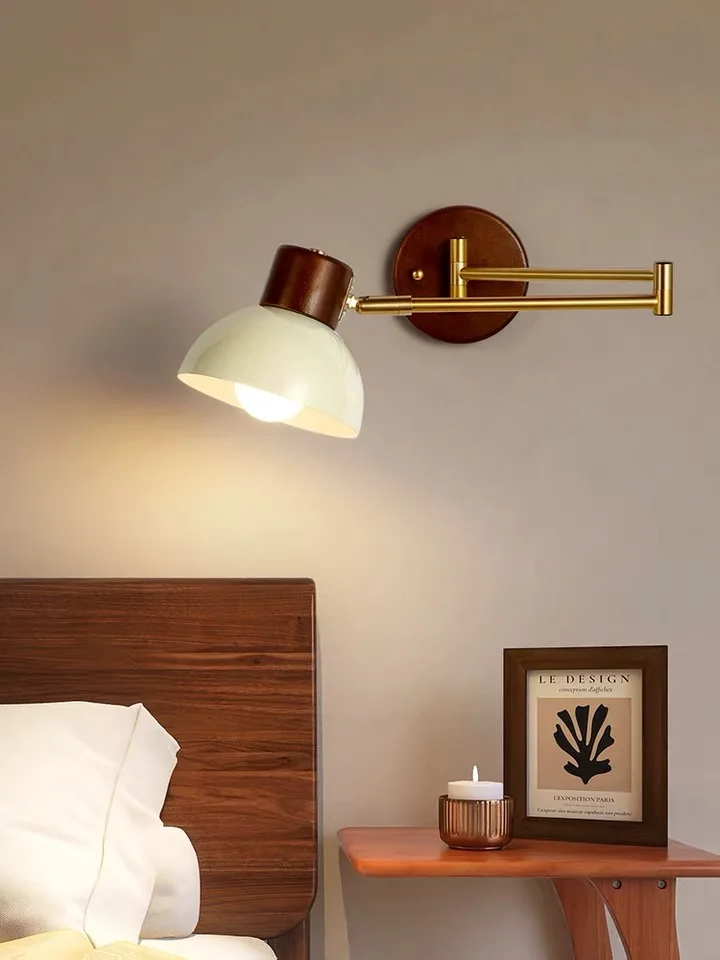 

Mid-Century Adjustable Swing Arm Lamp - Cream Foldable Reading Light for Bedroom/Study & Airbnb Workspaces