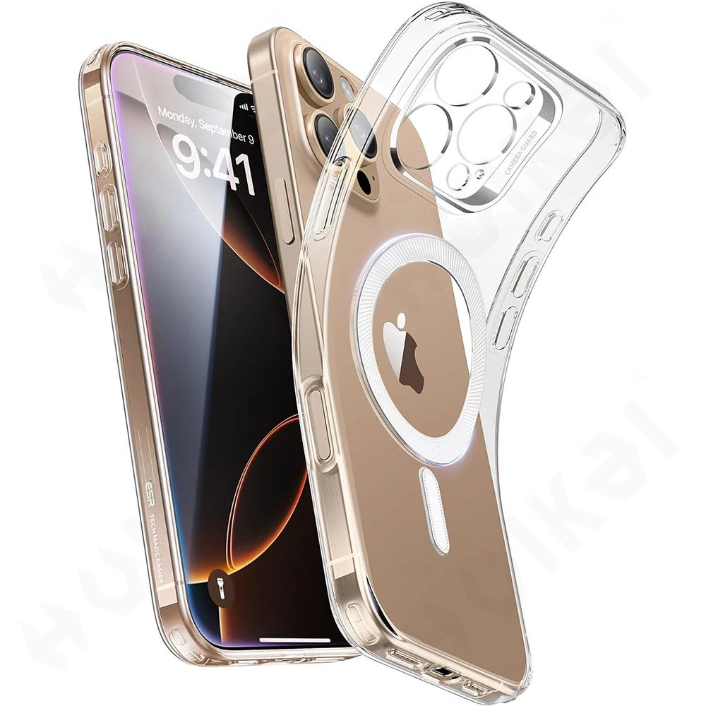 Magnetic Case For iPhone 16 15 14 13 11 Pro Max Plus XS Max XR 7 8 Plus Crystal Clear Protective with Magsafe Transparent Cover