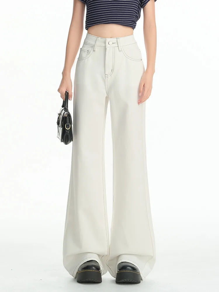 

Apricot High Waisted,lightweight Transparent Flared Jeans Woman 2025 New Summer Korean Fashion Casual Washed Denim Pants Mujer