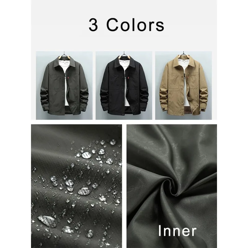 Men's 2023 New Shirts Collar Jacket Chest Pockets Single Breasted Waterproof Men Windbreaker Casual Jacket Coats Plus Size 8XL