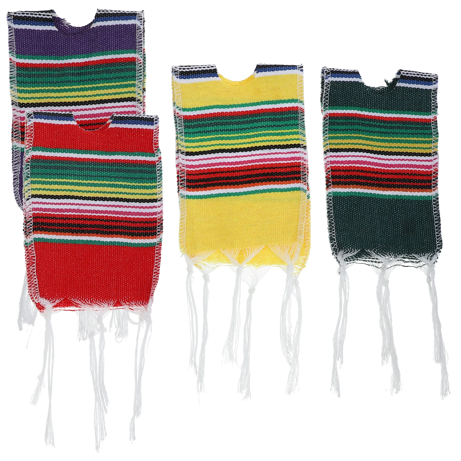 

4 Pcs Beer Ponchos Bottle Covers Rainbow Striped Mini Serapes Cotton Tumbler Mexican Cinco De Mayo Graduation