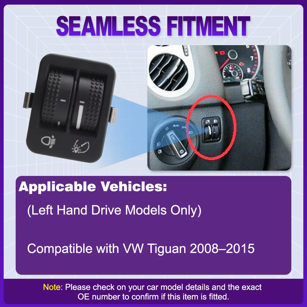 

5ND941333 Dashboard Brightness Dimmer Headlight Height Adjust Switch for VW Tiguan 2008 2009 2010 2011 2012 2013 2014 2015