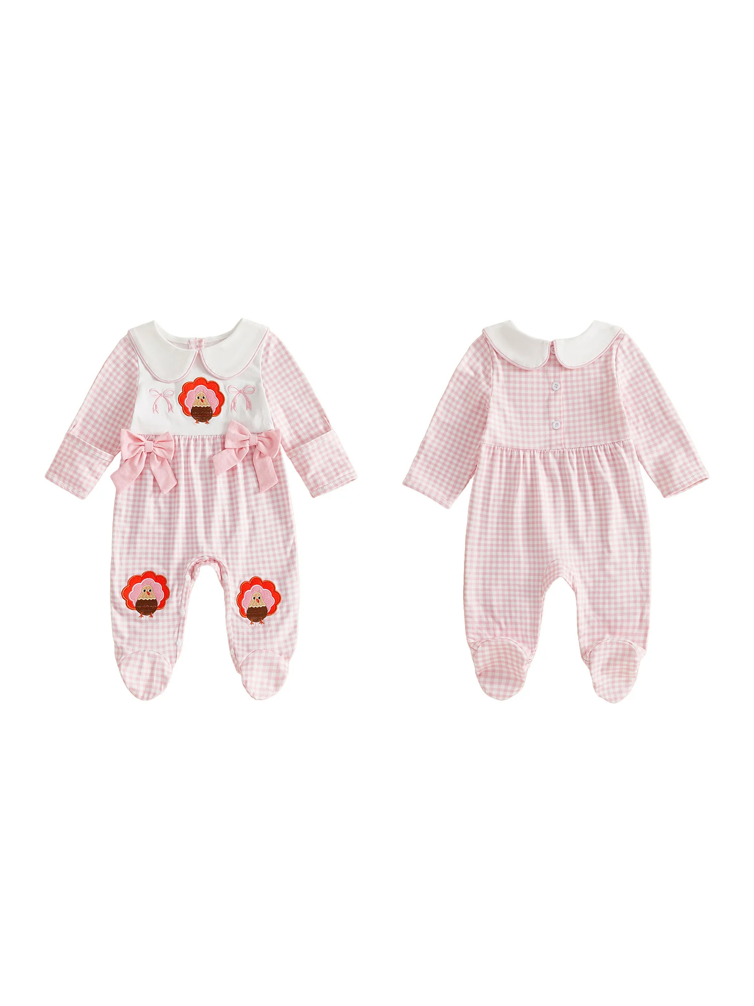 Thanksgiving Footies Plaid Thanksgiving Long Collar Long Sleeve Footies Turkey Long Sleeve Doll Lightweight
