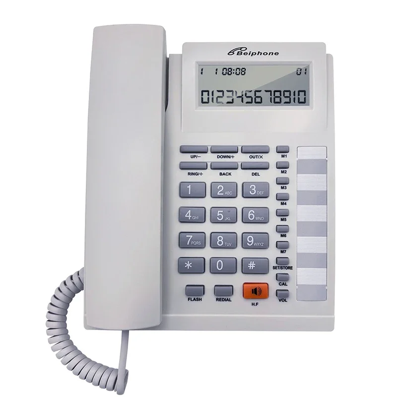 Corded Telephone Desktop Landline Telephone With Caller ID, Adjustable Display Brightness, for Home Office, Black/White