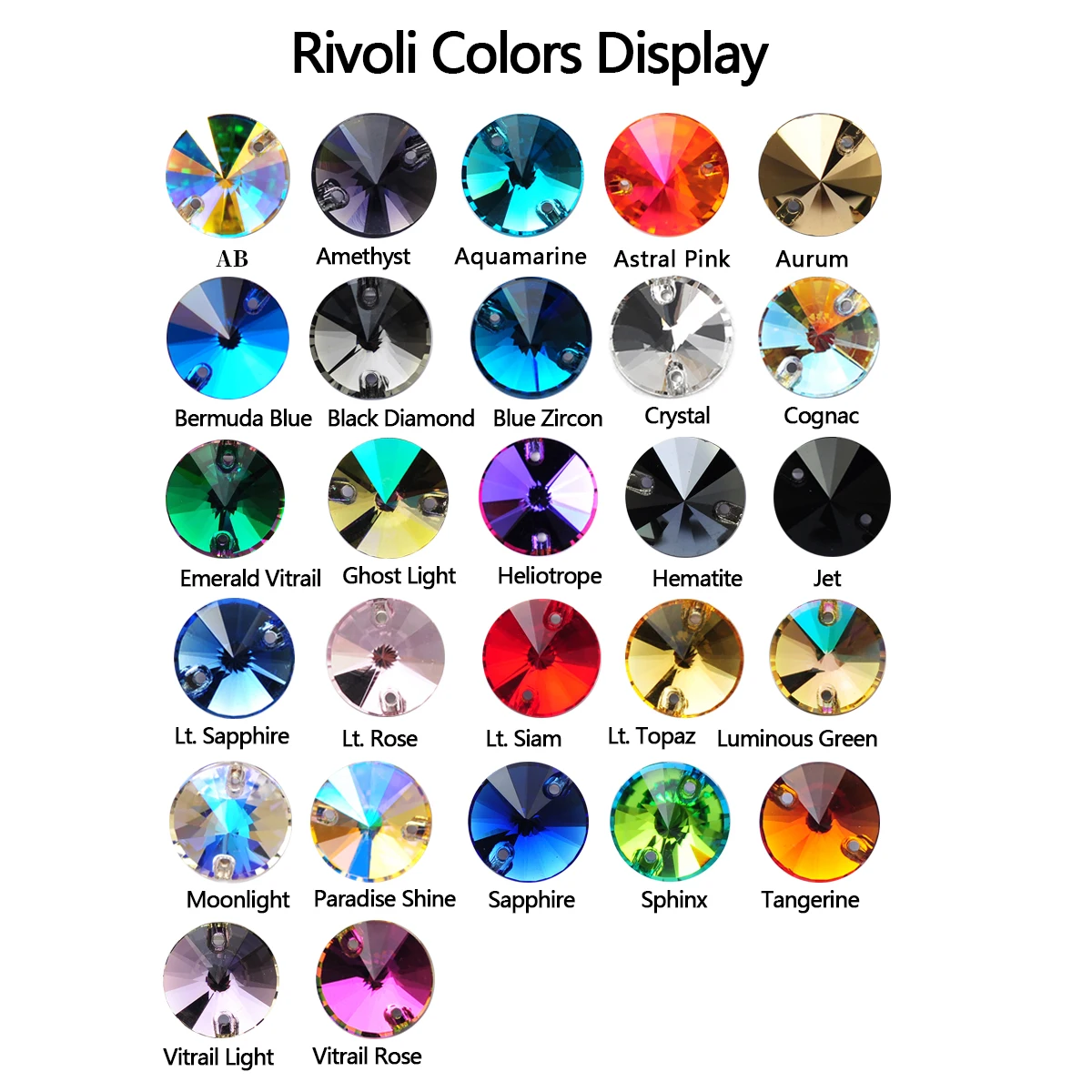 PUBRILEX Großhandel Glas K9 Rivoli Runde Kanten mit Facetten zum Aufnähen Strasssteine in Allen Farben für DIY Kleidung, Kleider und Bekleidung – Detail 1