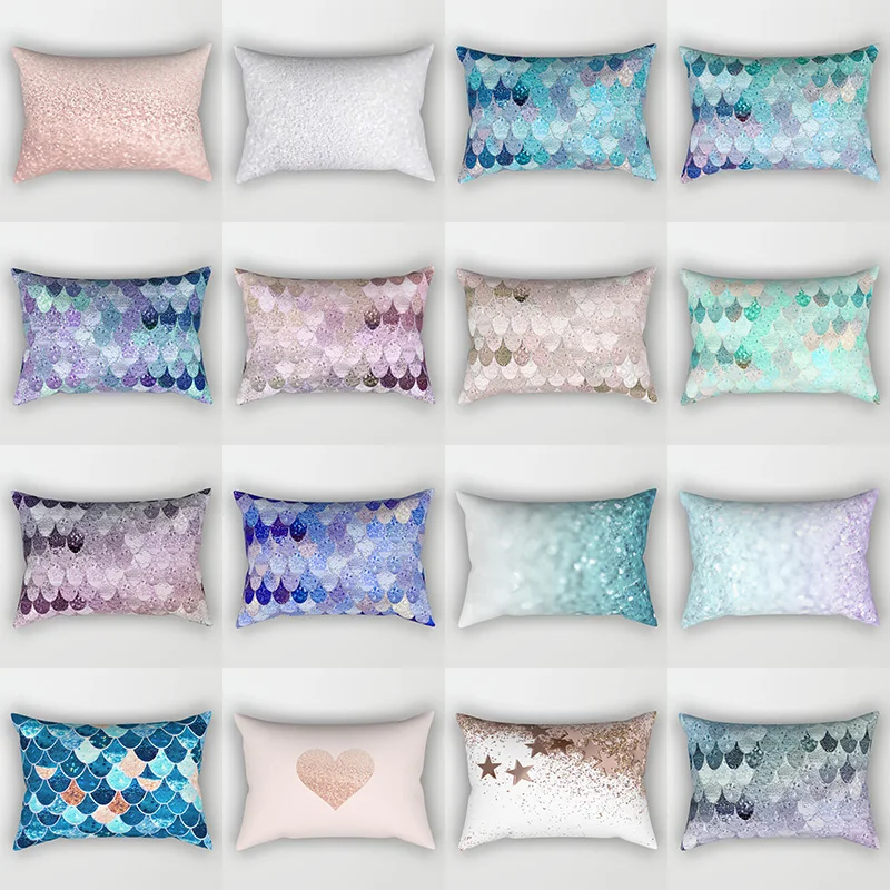 Beautiful Different Color Fish Scales Shape Pillow Covers Short Plush Rectangle Small Pillow Cases Size 50cm By 30cm