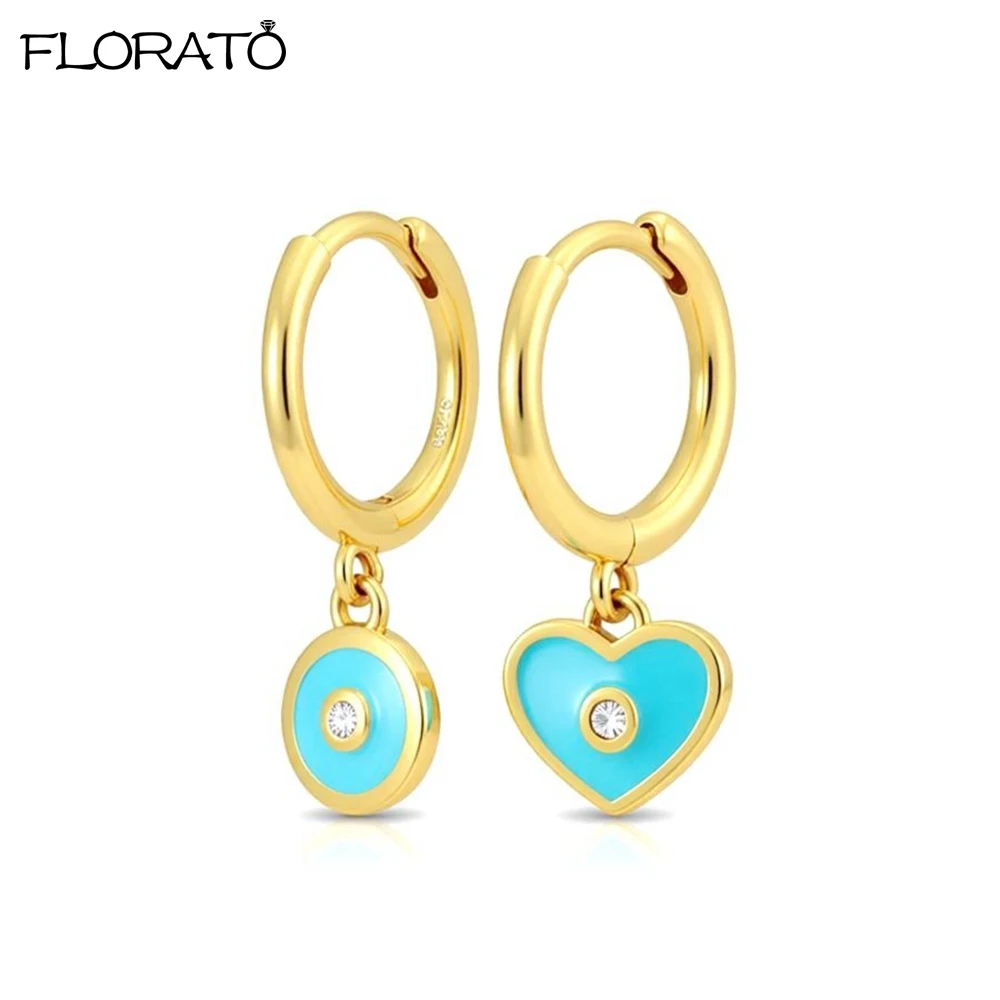 

925 Sterling Silver Needle Fashion Heart Pendant Earrings New Colorful Enamel Hoop Earrings for Women Party Fine Jewelry Gifts