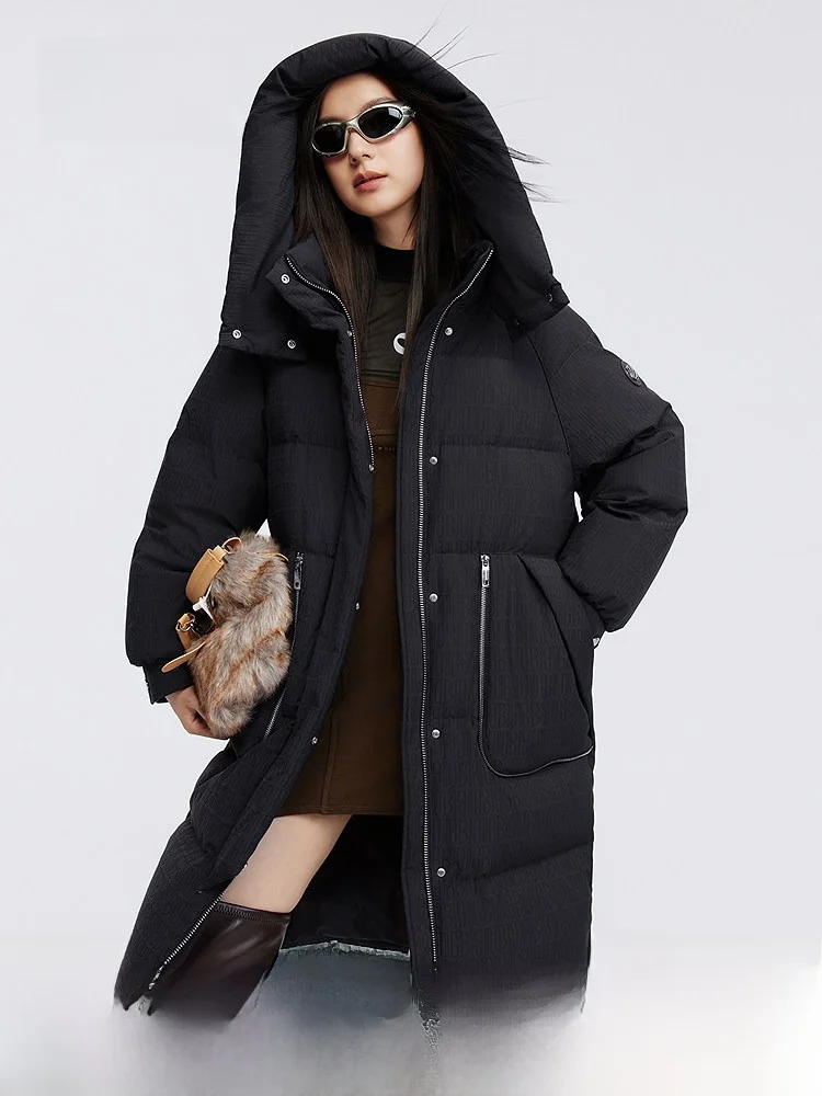 

Bosideng New Long Hooded Thiened Women's down Jaet Faionable Casual Bla Gold Series Warm Ci Leisure Long Sve
