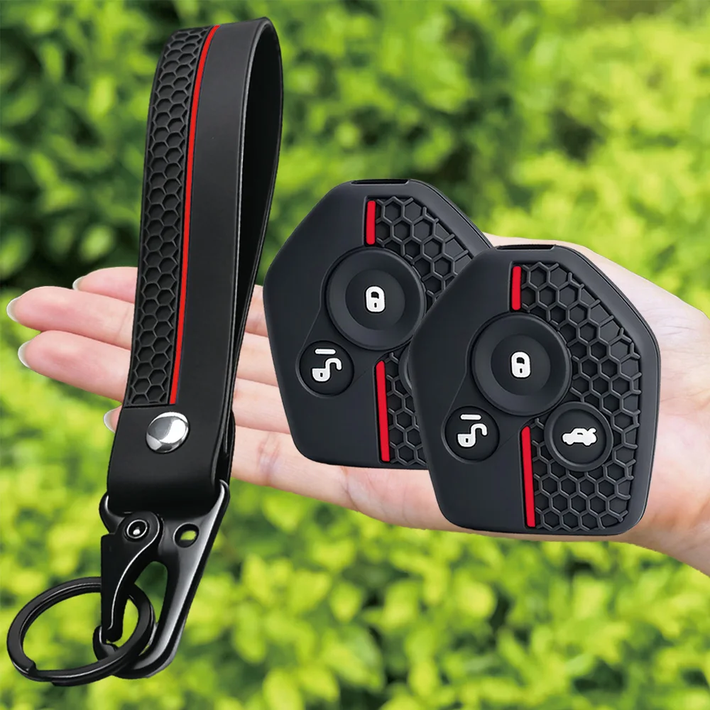 For Subaru Forester Outback Legacy XV Crosstrek Impreza silicone fixed blade key cover with long wrist strap and swivel clip
