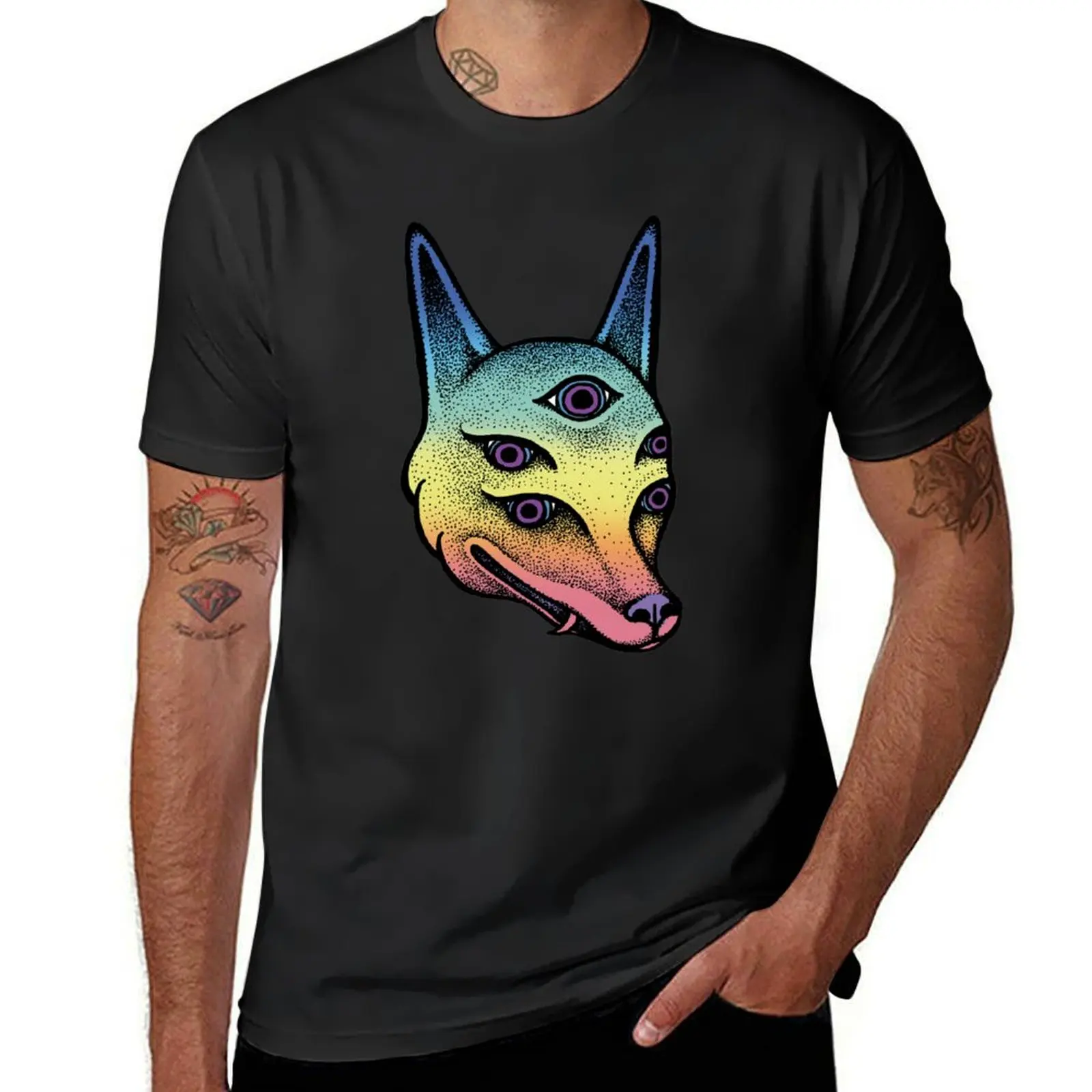 Cosmic Coyote Space Coyote Dotwork Trippy Animal T-Shirt funnys cute tops men clothings