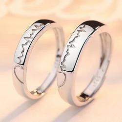 Romantic Love Heart Electrocardiogram Couple Open Rings For Women Men Love You Forever Promise Wedding Ring Charm Jewelry Gifts