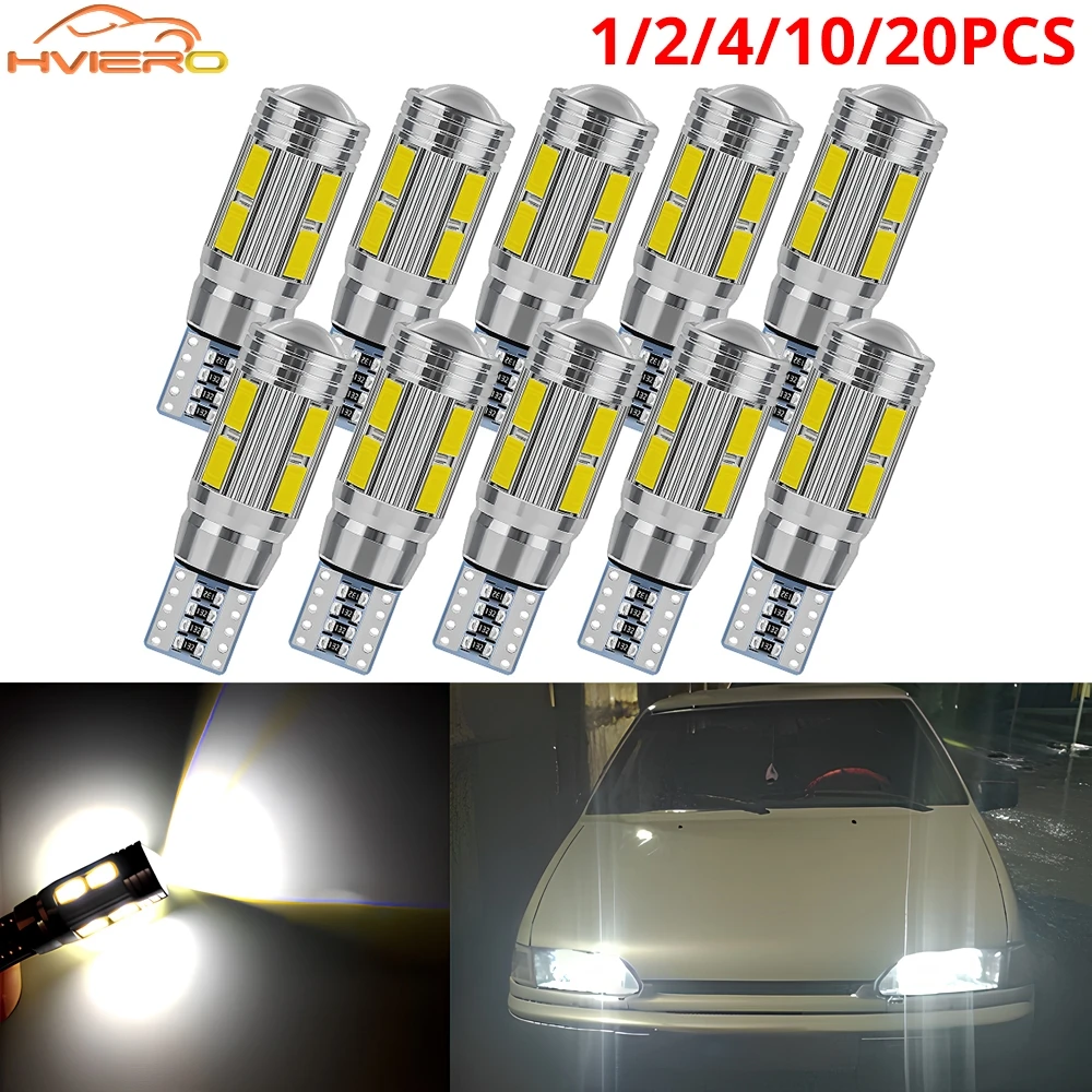 

1/2/4/10Pc T10 W5W LED Bulb Canbus 10SMD 5630 Car Dome Trunk Light Ultra Bright Side Marker Clearance Brake Turn Signal Lamp 12V