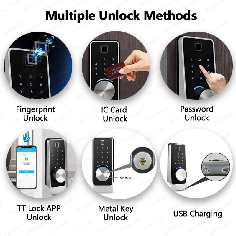 NEW RAYKUBE F6 TT Lock Bluetooth Fingerprint Deadbolt Smart Door Lock Electronic Auto Lock with Password/IC Card/Key/APP Unlock