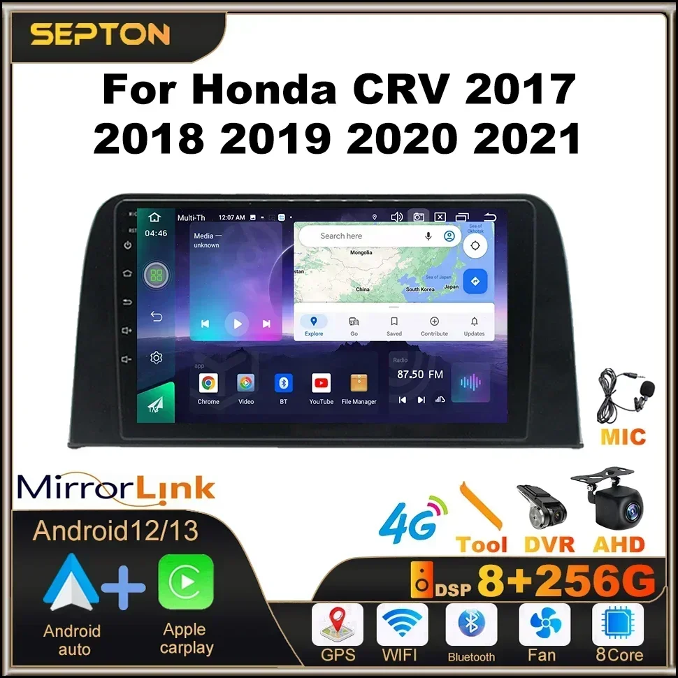 

SEPTON Car Radio For Honda CRV 2017 2018 2019 2020 2021 Multimedia Player 8+128G GPS WIFI BT CarPlay 4G Head Unit Android auto