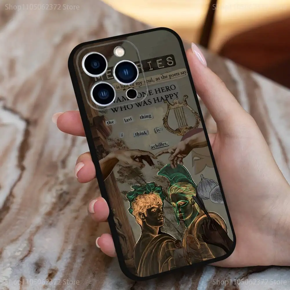 حافظة S-Song O-OF Achilles لهاتف iPhone 17,16,15,14,13,12,11 Plus,Pro Max,XS,X,XR,SE,Mini,8,7,غطاء أسود من السيليكون الناعم