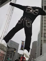 Hip Hop Buddha Y2k Gothic Vintage Street Leisure Denim Pants Fashion Embroidered Straight Leg Wide Leg Jeans Men Clothing