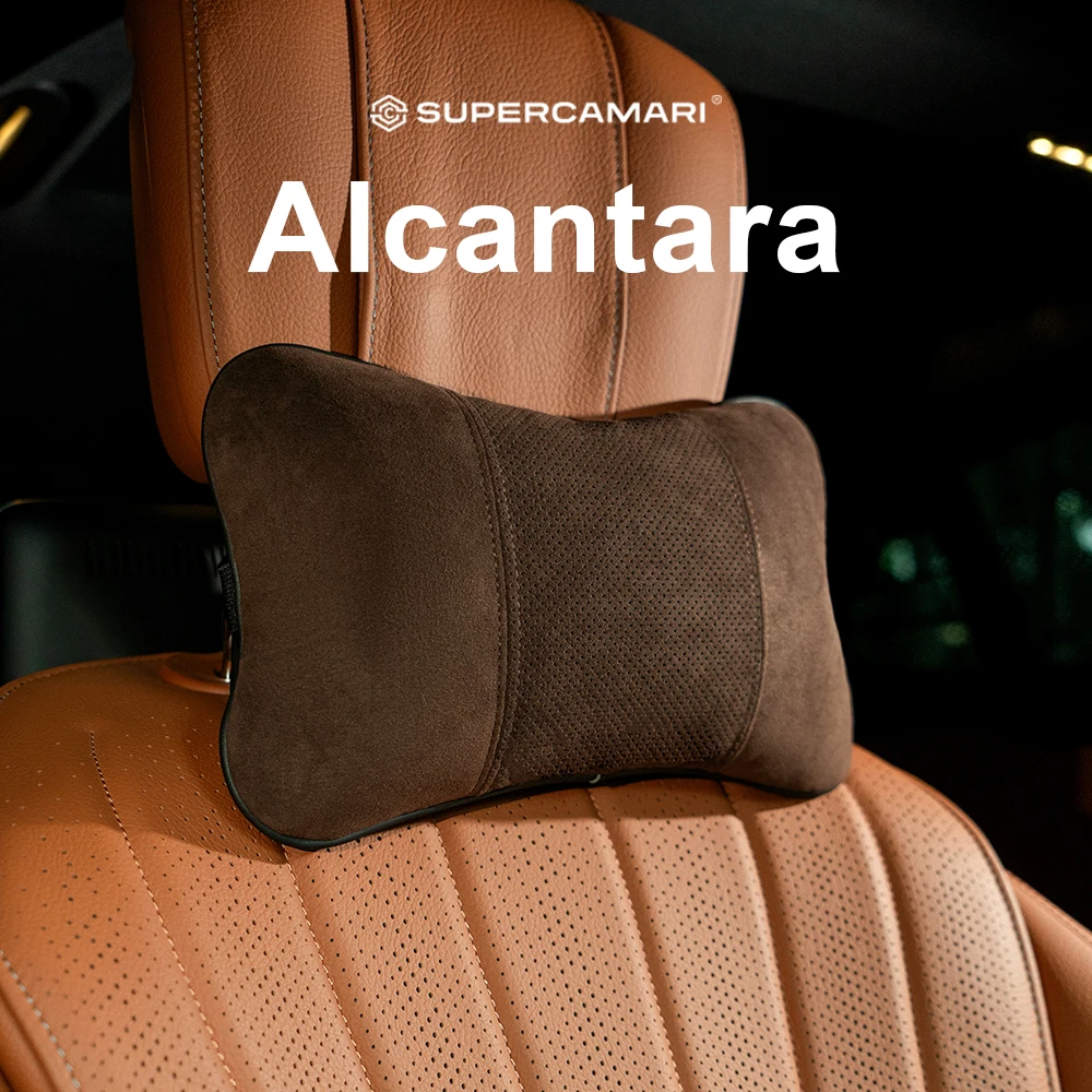 Alcantara Auto-Nackenkissen, Ergonomisches Kopfstützen-Nackenstützkissen Universal für Tesla BMW Mercedes Audi
