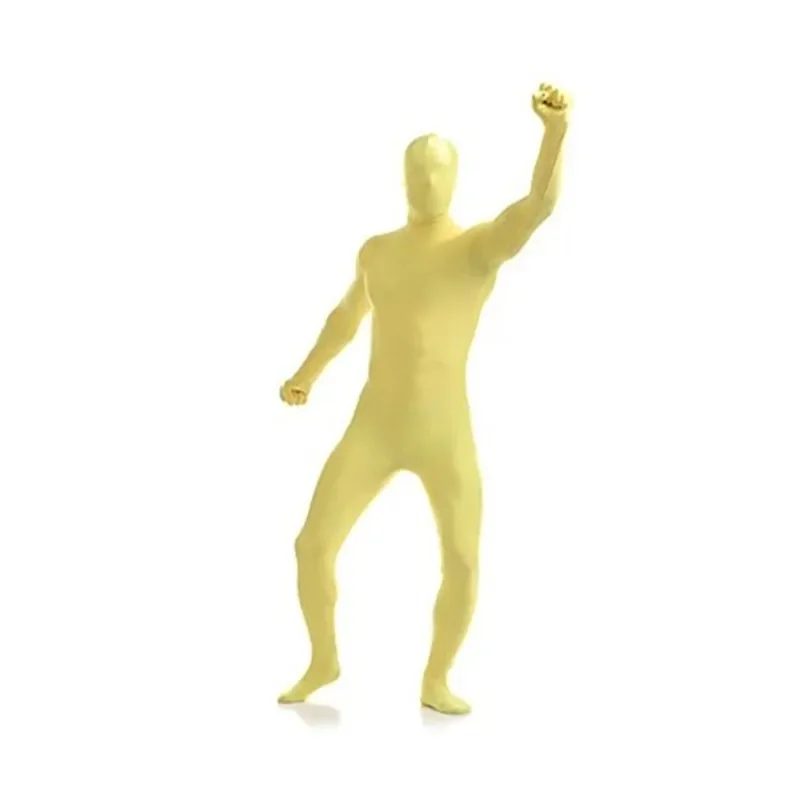 

Shiny lycra spandex fetish halloween costume for men sexy original light yellow tights